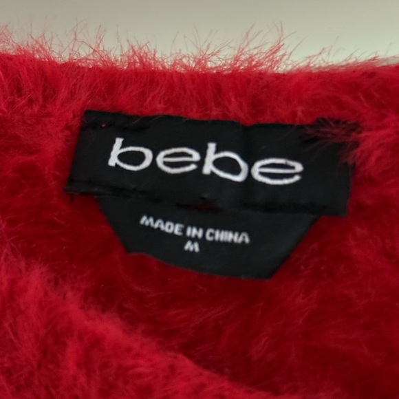 Bebe Cherry Red Crew Neck Sweater Fuzzy Knit - Picture 3 of 3